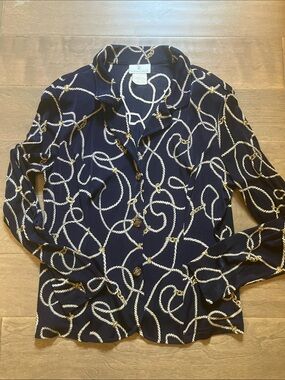 The Travel Collection Navy Rope-Print Button Front Blazer Jacket